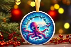 Octopus in Winter Woodland Scene Sublimation Clipart PNG Product Image 3
