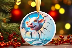 Cow in Winter Landscape Scene Sublimation Clipart PNG Product Image 1