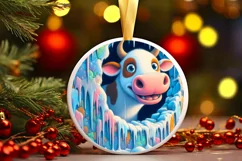 Cow in Winter Landscape Scene Sublimation Clipart PNG Product Image 2