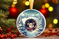 Smiling Deer Snow Wall Round Ornament PNG Product Image 3