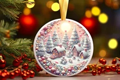 Pastel Christmas Scene Ornament Sublimation PNG Product Image 2