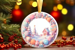 Pastel Christmas Scene Ornament Sublimation PNG Product Image 2