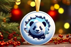 Smiling Panda Snow Wall Round Ornament PNG Product Image 2