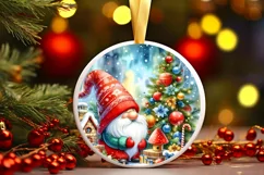 Christmas Penguin Round Ornament with Gnome Sublimation PNG Product Image 1
