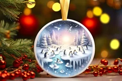 Penguins Winter Scene Ornament Sublimation PNG Product Image 1