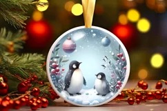 Winter Scene with Penguins Round Ornament Sublimation PNG Product Image 1