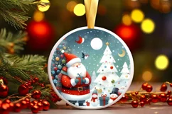 Colorful Santa Round Ornament Sublimation PNG Product Image 1
