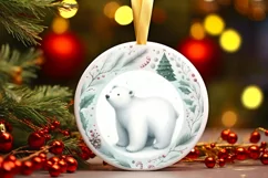 Winter Scene with Polar Bear Round Sticker Ornament Product Image 3