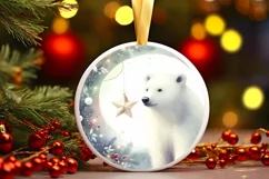 Winter Scene with Polar Bear Round Sticker Ornament Product Image 3