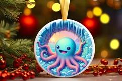 Octopus in Winter Woodland Scene Sublimation Clipart PNG Product Image 2