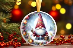 Colorful Christmass Gnome Round Ornament Sublimation PNG Product Image 2