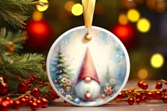 Colorful Christmass Gnome Round Ornament Sublimation PNG Product Image 1