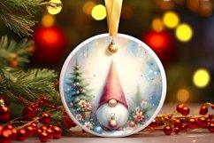 Colorful Christmass Gnome Round Ornament Sublimation PNG Product Image 3