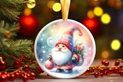 Colorful Christmass Gnome Round Ornament Sublimation PNG Product Image 1
