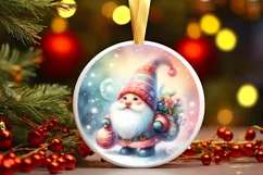 Colorful Christmass Gnome Round Ornament Sublimation PNG Product Image 2