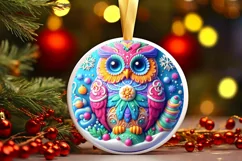 Christmas Owl Round Ornament PNG Product Image 1