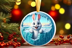 Smiling Rabbit Melting Ice Round Ornament PNG Product Image 1