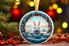 Smiling Rabbit Melting Ice Round Ornament PNG Product Image 3