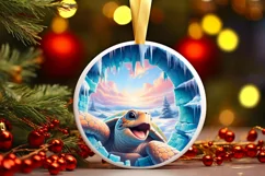 Smiling Turtle Icy Wall Round Ornament PNG Product Image 1