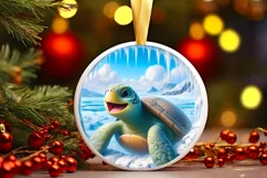 Smiling Turtle Icy Wall Round Ornament PNG Product Image 3