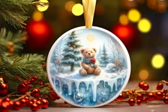Melting Winter Teddy Bear Round Ornament Sublimation PNG Product Image 3