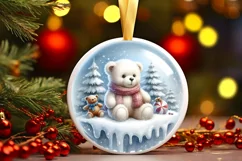 Melting Winter Teddy Bear Round Ornament Sublimation PNG Product Image 3