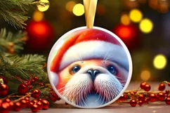 3D Walrus Portrait with Santa Hat Round Ornament Sublimation Product Image 3