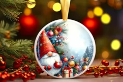 Colorful Christmas Gnome Round Ornament Sublimation PNG Product Image 1