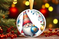 Colorful Christmas Gnome Round Ornament Sublimation PNG Product Image 2