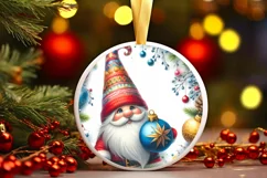 Colorful Christmas Gnome Round Ornament Sublimation PNG Product Image 3