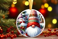 Colorful Christmas Gnome Round Ornament Sublimation PNG Product Image 3
