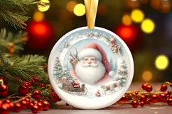 Santa Centered Winter Round Ornament Sublimation PNG Product Image 3