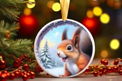 Smiling Squirrel Snow Wall Round Ornament PNG Product Image 2