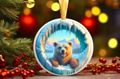 Smiling Bear Melting Ice Round Ornament PNG Product Image 3