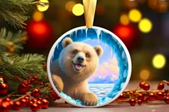 Smiling Bear Melting Ice Round Ornament PNG Product Image 3