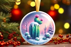Winter Scene with Cactus Round Sticker Ornament Sublimation Product Image 3