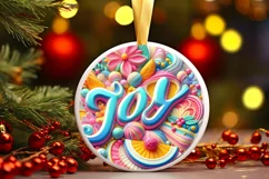 Winter Scene with JOY Round Sticker Ornament Sublimation Product Image 3