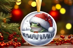 3D Frog Portrait with Santa Hat Round Ornament Sublimation Product Image 2
