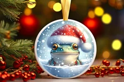 3D Frog Portrait with Santa Hat Round Ornament Sublimation Product Image 1