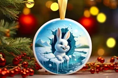Smiling Rabbit Melting Ice Round Ornament PNG Product Image 1