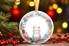 Colorful Christmas Cat Round Ornament Sublimation PNG Product Image 2