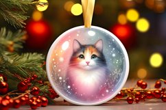 Colorful Christmas Cat Round Ornament Sublimation PNG Product Image 2