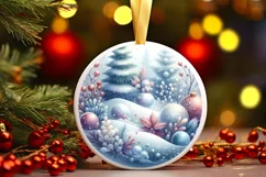 Winter Scene Round Ornament Sublimation PNG Product Image 1