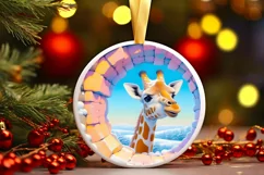 Pastel Giraffe Snow Round Ornament Sublimation PNG Product Image 1