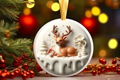 Round 3D Christmas Deer with Melting Edges PNG Product Image 3