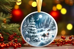 Cow Winter Scene Round Ornament Sublimation PNG Product Image 1