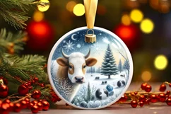 Cow Winter Scene Round Ornament Sublimation PNG Product Image 3