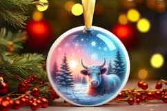Colorful Winter Scene Cow Boy Ornament Sublimation PNG Product Image 1