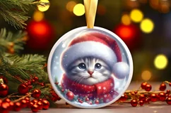 3D Winter Kitten Portrait with Santa Hat PNG Product Image 3
