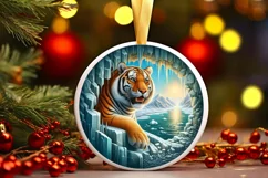Round Icy Wall Tiger Sublimation PNG Product Image 1